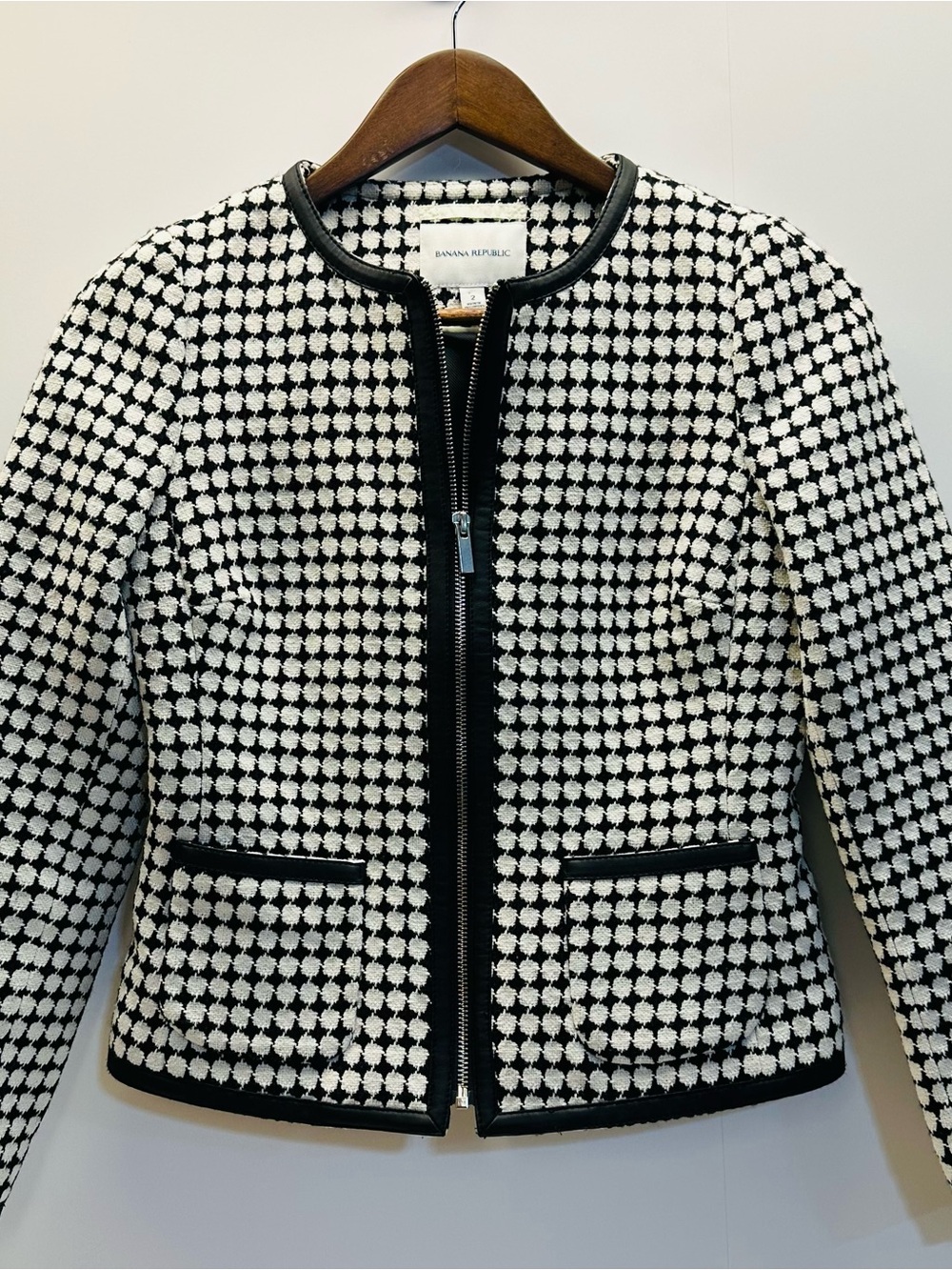 Banana Republic Jacket Womens Size 2 Black White Textured Zip Front